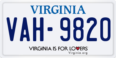 VA license plate VAH9820