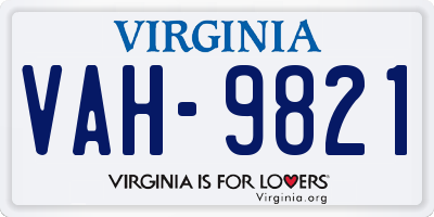 VA license plate VAH9821