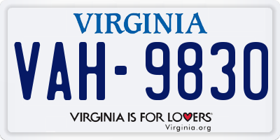 VA license plate VAH9830
