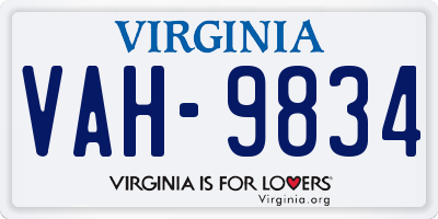 VA license plate VAH9834