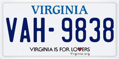 VA license plate VAH9838