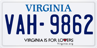 VA license plate VAH9862
