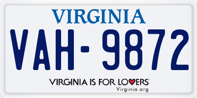 VA license plate VAH9872