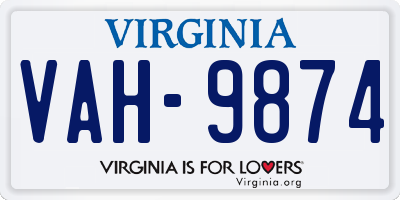 VA license plate VAH9874