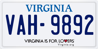VA license plate VAH9892