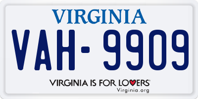 VA license plate VAH9909