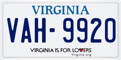 VA license plate VAH9920