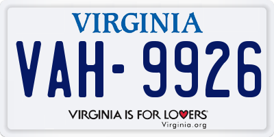 VA license plate VAH9926