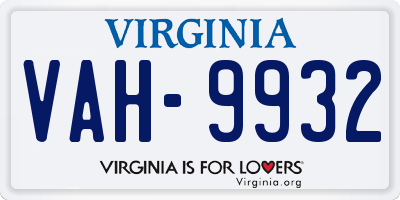 VA license plate VAH9932