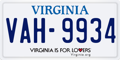 VA license plate VAH9934