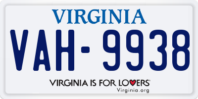 VA license plate VAH9938