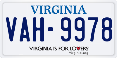 VA license plate VAH9978