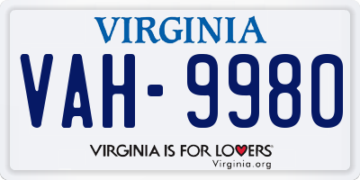 VA license plate VAH9980