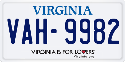 VA license plate VAH9982