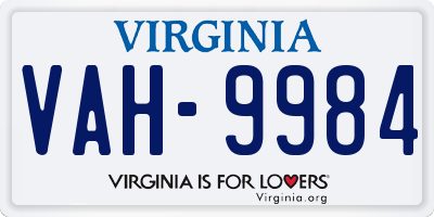 VA license plate VAH9984