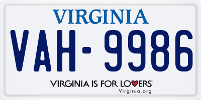 VA license plate VAH9986