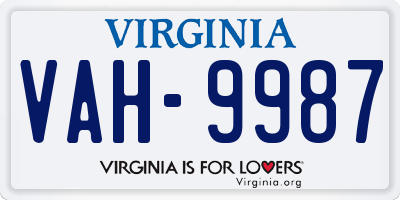 VA license plate VAH9987