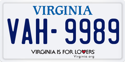 VA license plate VAH9989