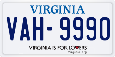 VA license plate VAH9990