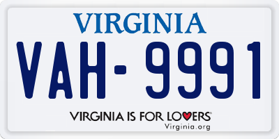VA license plate VAH9991