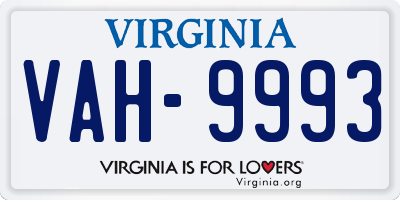 VA license plate VAH9993