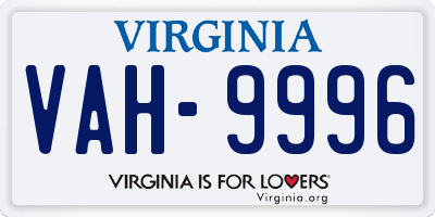 VA license plate VAH9996