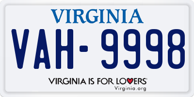 VA license plate VAH9998
