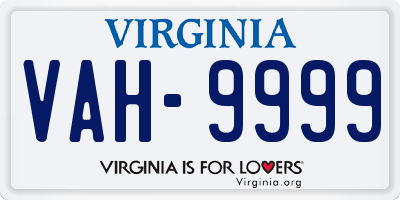 VA license plate VAH9999