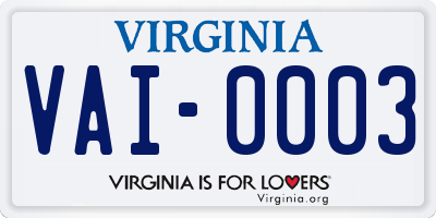 VA license plate VAI0003