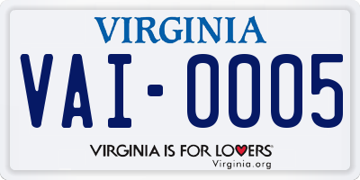 VA license plate VAI0005