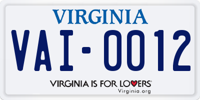 VA license plate VAI0012