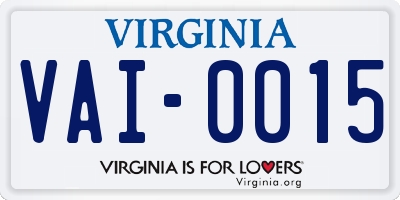 VA license plate VAI0015