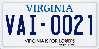 VA license plate VAI0021