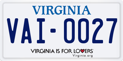 VA license plate VAI0027