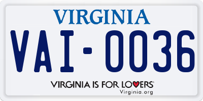 VA license plate VAI0036
