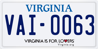VA license plate VAI0063