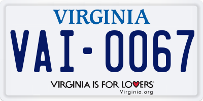 VA license plate VAI0067
