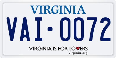 VA license plate VAI0072
