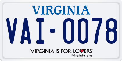 VA license plate VAI0078