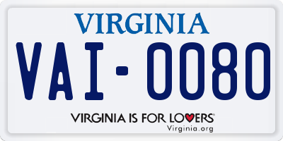 VA license plate VAI0080