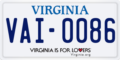 VA license plate VAI0086