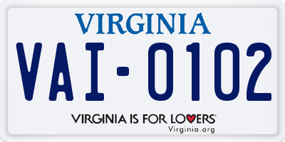 VA license plate VAI0102