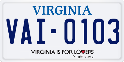 VA license plate VAI0103