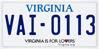 VA license plate VAI0113