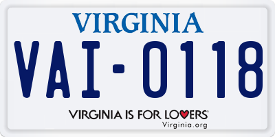 VA license plate VAI0118
