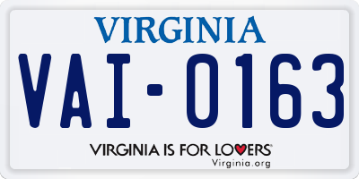 VA license plate VAI0163