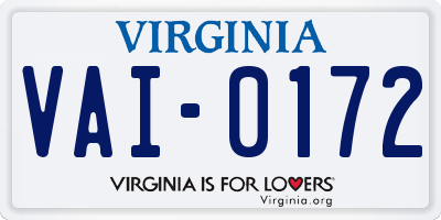 VA license plate VAI0172