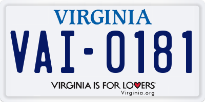 VA license plate VAI0181