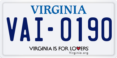 VA license plate VAI0190