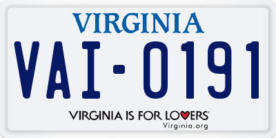 VA license plate VAI0191